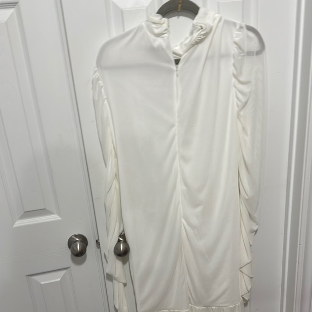 Fashion Nova White Ruched Bishop Sleeve Gown - Picture 6 of 6
